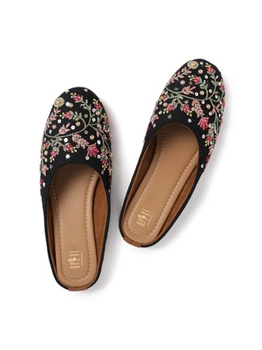 Image of OPIVE's Mehandi Women's Mojari Jutti Ethnic Punjabi Juttis Traditional Flat Embroidered Canvas Fancy Bellies Comfortable Sole for Womens & Girls