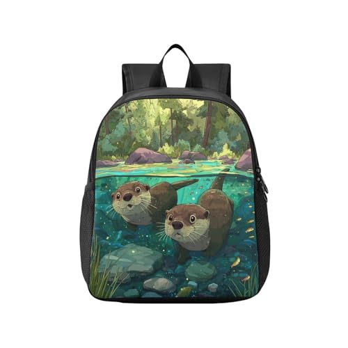RunningBear Otters Fishes Teal Kids Backpack for Boys Girls Lightweight Nursery Travel Bag for Travel