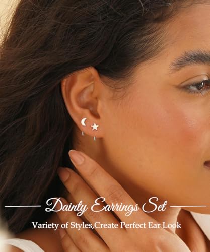 SAMOCO 8 Pairs Half Hoops Earrings Small Huggie Hoop Earrings Ball, Bar, Star, Moon, Heart, Cross, Dot, Triangle Half Hoops Cartilage Piercing Earrings2