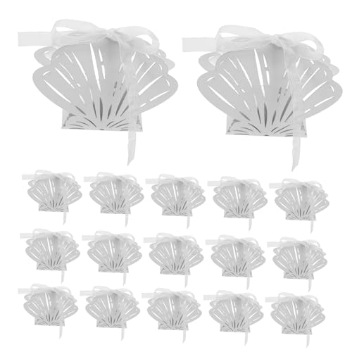 FONDOTIN Cajas de Dulces de Papel Forma de Concha Calada Blancas Envases para Fiesta y Boda Pack de 25 Unidades Contenedores Ligeros y Prácticos para Chocolates y Regalos
