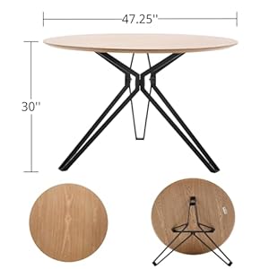DUOMAY 47'' Round Dining Table for 4-6 Person, Mid-Century Modern Solid Wood Dining Room Table, Dinner Table with Intersecting Pedestal Metal Base for Kitchen, Office, Living Room, Natural DUOMAY 47 Round Dining Table for 4 6 Person Mid Century Modern Solid Wood Dining Room Table Dinner Table with Intersecting Pedestal Metal Base for Kitchen Office Living Room Natural