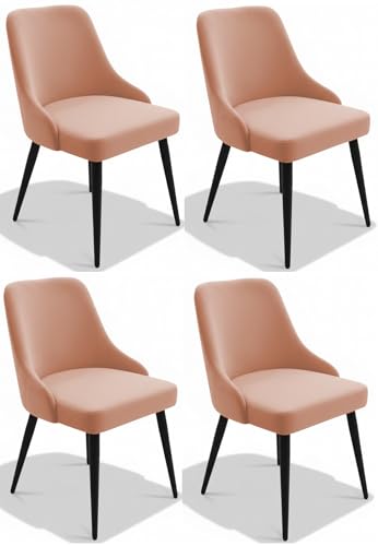 Image of Finch Fox Taskpro Modern Unique Velvet Upholstered Seating Living Room Dining Chair with Black Metal Legs in Peach Color (Set of 4)