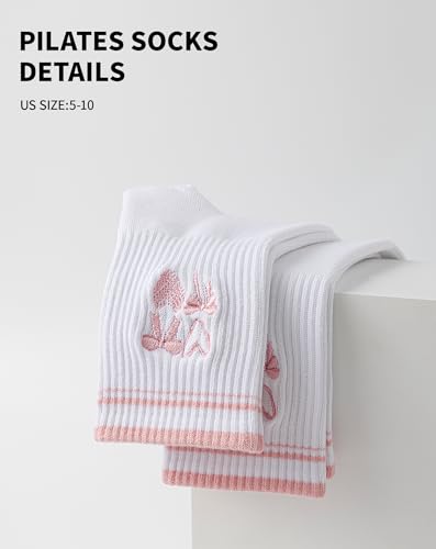 Image of Yawlsow Pilates Grip Socks for Women Yoga Grippy Socks Cute Barre Non Skid Athletic Crew Sticky Sock Workout Hospital