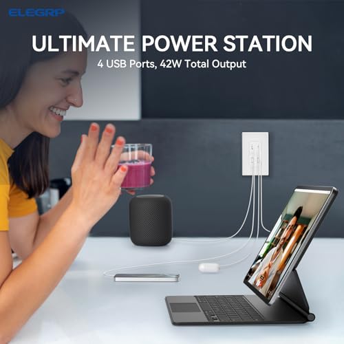 Elegrp AUR04-42WAACC-WH Usb Wall Outlet, 42W Fast Charge & Power Delivery 4-Ports Usb Charger thumb #1