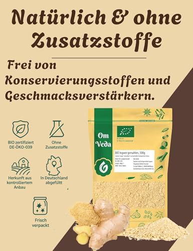 BIO Ingwer gemahlen 500g Ingwerpulver Ingwer Pulver gemahlene Ingwerwurzel | Organic Bio-Qualität DE-ÖKO-039 | Ginger Powder | OmVeda