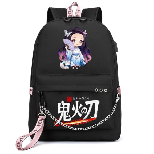 Image of ZJYJING Anime Backpack for School Laptop Backpack with USB Port, Casual Travel Casual Daypack for Teens Girls (Black-B)