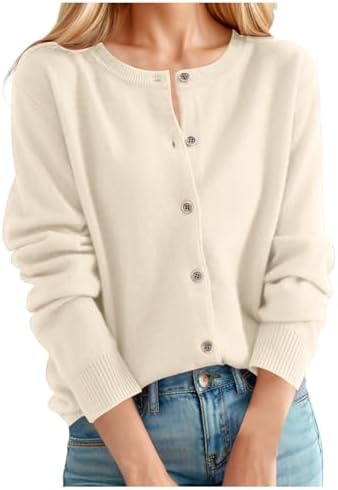 Cardigan Sweaters for Women, Lightweight Sweaters for Women Trendy Fall Long Sleeve Crewneck Open Front Sweater Coat