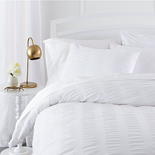 Image of Pinzon Seersucker Duvet Cover Set - Full /Queen, White