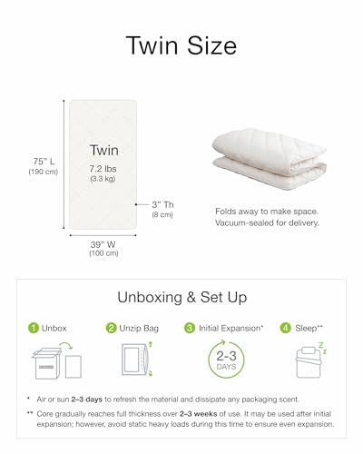 Image of FULI Premium Japanese Futon Bed, Foldable Floor Bed, Foam Core, Twin, White | Portable Sleeping Pad Shikibuton, Made in Japan, cotton surface, polyester and polyurethane foam fill, 2.5 in thick