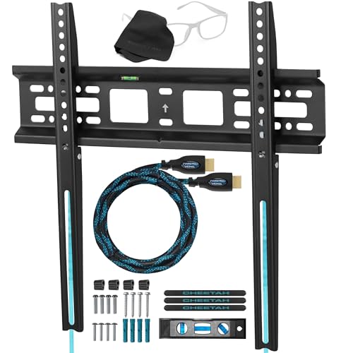 Cheetah Fixed TV Mount for Most 26-60 Inch TVs up to 115lbs VESA 400x400mm, with 10ft HDMI Cable, LED LCD OLED-4K Flat Screen TV Wall Mount Bracket, Fits 16