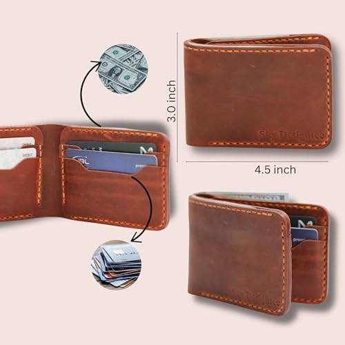 Handmade Men’s Leather Bifold Wallet – Slim RFID Blocking Card Holder – Full Grain Vintage Leather – 4 Card Slots, 2 Hidden Pockets, Bill Compartment – Gift for Men3