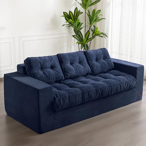 MAXYOYO 3 Seater Couch for Living Room, Boneless Couch with Tufted Cushion & Backrest, Upholstered Floor Sofa, Sofa in A Box, Navy