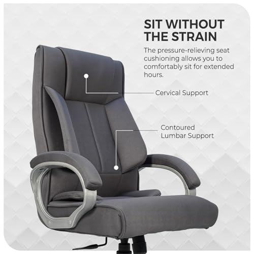 Image of CELLBELL BossPro Fabric Office Chair High Back Ergonomic Executive Boss Chair with Memory Foam Cushion Lumbar Support Chrome Base Hydraulic Tilt Rocking Function 120kg Capacity (Grey)