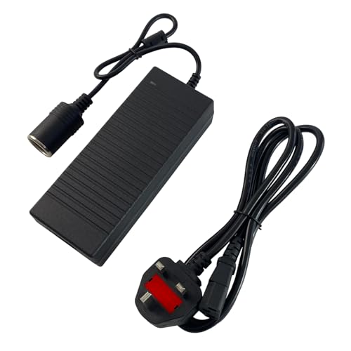 220V to 12V Adapter 10A 120W - UK 3-Pin Plug AC to DC Car Power Converter, Cigarette Lighter Socket for Vehicle Refrigerator, Tire Inflator, Automotive Vacuum & Road Trip/Home Use