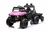 Kinder-Elektroauto RSX SMALL mit Anhänger, Pink, Hinterradantrieb, 12V Batterie, 2,4 GHz Fernbedienung, MP3-Player mit USB/Aux-Eingang, LED-Leuchten