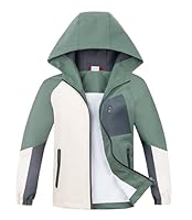 ALXHUTE Regenjacke Jungen Übergangsjacke Wasserdicht Kinder Softshelljacke Farbkontrast Jacke Mit Kapuze Grün DE: 152-158 (Herstellergröße 160)