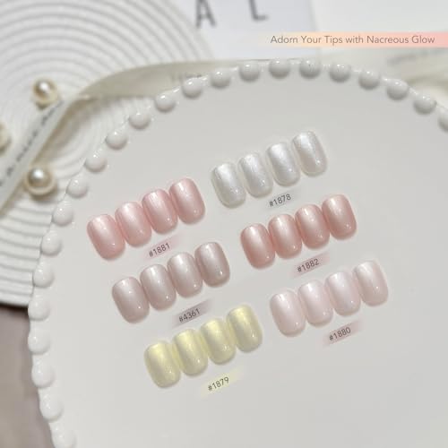 GAOY Pearl Gel Nail Polish Set, 6 Colors Shimmer Pink White Purple Mermaid Nail Drawing for Thread Effect, Soak Off UV Gel for Salon and DIY Art at Home