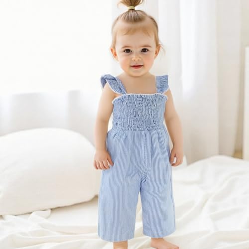 Toddler Baby Girl Summer Clothes Ruffle Sleeveless Suspender Smocked Romper One Piece Jumpsuit Overall Pants Clothes2