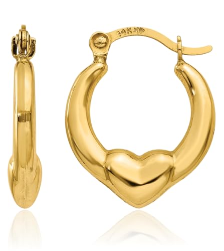 14K Solid Yellow Gold Heart Love Friendship Huggie Small Hoop Earrings