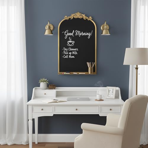 CASOLLY Vintage Magnetic Arch Blackboard with Shelf - 19"x31" Decorative Wall Mounted Ornate Gold Framed Board with Accessories, Clips & Cloth - Elegant Wedding Sign & Kitchen Menu Home Decor by CASOLLY - Image 7