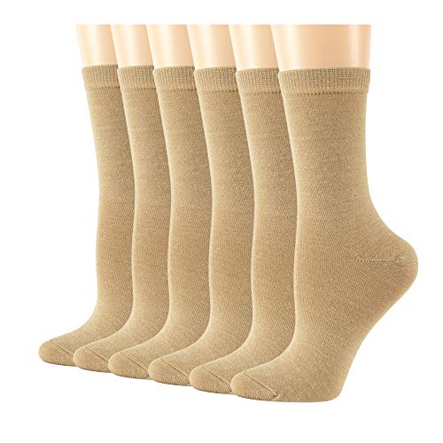 Women's Thin Merino Wool Socks,Lixia Multi Colors Soft Dress Socks,Warm Breathable Crew Casual Socks 2/4/6 Pairs Pack (Beige - 6 Pairs)