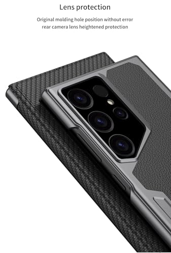 Image of Midkart Leather Flip Case Compatible with Samsung Galaxy S23 Ultra with Ring Holder Kickstand Card Holder Inner Hard PC Full Body and Camera Protection Case, Black