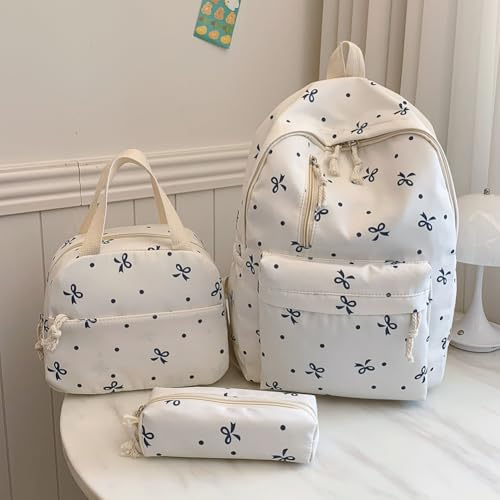 Bow Backpack for Women Aesthetic Travel Daypack for Women Bow Rucksack 3Pcs Set Kawaii Coquette Nylon Rucksack2