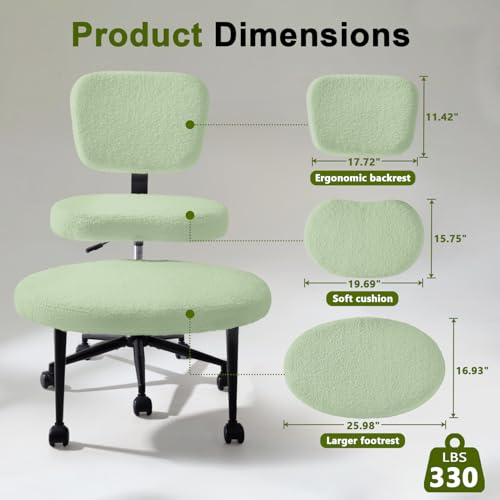 Image of VITESSE Cross-Legged Ergonomic Chair 360 Swivel with Wheels, Adjustable Meditation Seat for ADHD, Lumbar Support, Teddy Fabric Home Office Chair,Green