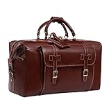 Leathario Mens Genuine Leather Overnight Travel Duffle Weekend Bag browm
