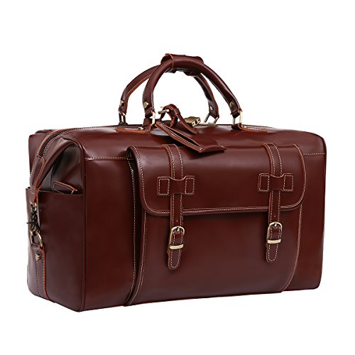 Leathario Mens Genuine Leather Overnight Travel Duffle Weekend Bag browm