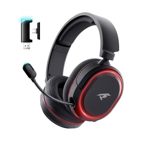 Wireless Gaming Headset, 7.1 Surround Sound, 2.4Ghz USB Gaming Headphones with Bluetooth 5.4, 100H Battery, ENC Noise Canceling Mic, 3.5mm Wired, RGB Light, Wireless Headset for PC PS5 PS4 Mac Switch