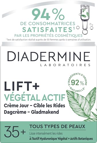 Diadermine - Lift+ Végétal Actif - Crème Visage de Jour - Soin Anti-Rides Fermeté - Acide Hyaluronique Végétal et Actifs Botaniques - Régénère et...