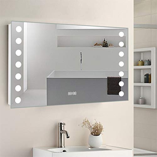 Warmiehomy 80x60cm LED Bathroom Mirror with Lights Illuminated Bathroom Mirror with Demister Pad Shaver Socket for Makeup Cosmetic Shaving Wall Mounted…