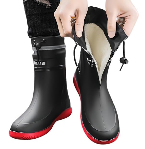 1pr Unisex Plush Waterproof Rain Boots - Mid-Calf PVC Fashion Sneakers with Anti-Slip Sole, Warm Fleece Lining, and Durable EVA Insole for Outdoor Activities2