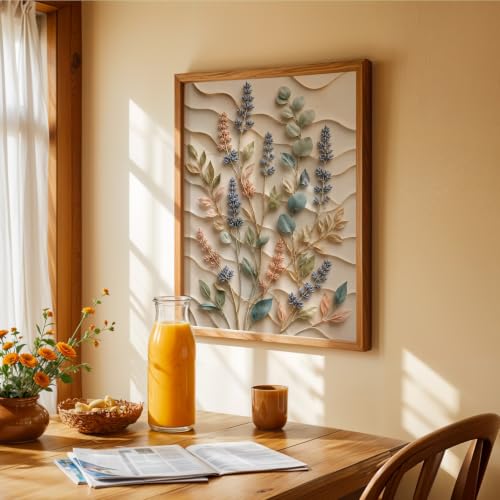Image of NoWorries Floral Botanical Wall Painting with Frame | Premium Textured Flower & Leaf Artwork, Pastel Nature Wall Decor Framed for Living Room Bedroom Office and Home Decoration (Art-1,17x25inch)