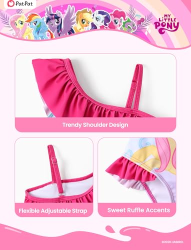 Image of My Litle Pony One Piece Swimsuit Pony Print Off-Shoulder Ruffle Summer Swimwear Beach Pool Kids, Pink, 2‑9 Years