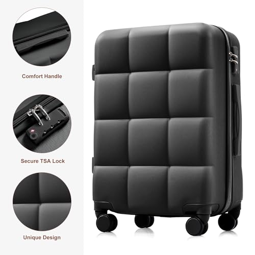 Luggage Sets 4 Piece,ABS Durable Suitcase with Travel Bag,Cup Holder,ABS Hard Shell Luggage with Spinner Wheels,black and brown2