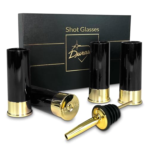 Juego de regalo de vaso de chupito de calibre 12, vaso de bala con vertedor, juego de vasos de chupito de concha de escopeta, vasos de chupito de plástico, forma de concha de pistola (negro)