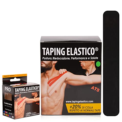 ATS Taping Elastico Bendaggio professionale neuromuscolare - Rotolo 5cm x 5m Traspirante e resistente all'acqua con +20% di colla (Nero, 1)