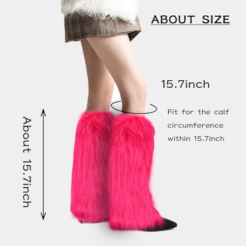 Image of Peecabe Winter Women Faux Fur Fluffy Leg Warmers Fuzzy Long Boot Covers Furry For Christmas