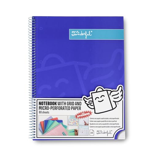 Mr. Wonderful   Libreta A4 Azul   Hojas de Cuadrícula y Microperforadas   80 páginas   Tapa Extradura   Encuadrenación en Espiral   Incluye pegatinas