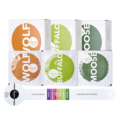 Loovara - Pack de 9 Préservatifs XXL - Tailles Assorties 11,6 - 15,1 cm de Circonférence - Preservatif Homme Fin en Caoutchouc Naturel - Plaisir et Sensation pendant le Sexe - Wolf Buffalo & Moose Cover