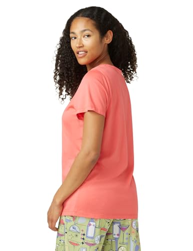 Image of HUE Women's Sleep and Lounge Pajama Separates, Late Summer & Fall Collection, Calypso Coral - Short Sleeve Scoop Neck Tee, X-Large