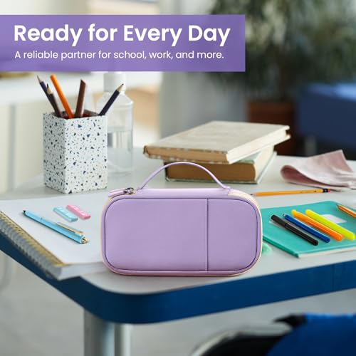 Image of Taja Large Pencil Case Pouch For Girls, Big Cute Pencil Pen Bag Organizer with Zipper Compartments & Handle, Aesthetic Stationery Storage & School Supplies for Teens Boys - Purple
