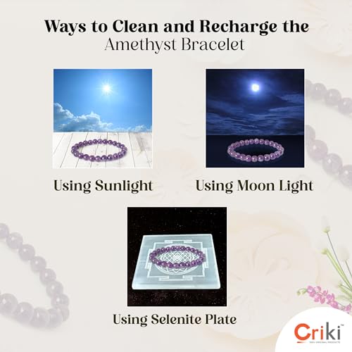 CRIKI Original Certified Amethyst Bracelet for Woman and Man - Natural Energised Purple beads Bracelet, Healing Crystal Bracelet for Anxiety, Stress, Mental Peace and Meditation - 8MM Beads