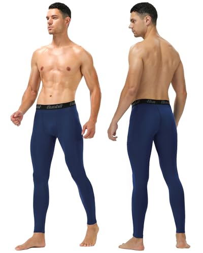 Image of Runhit Mens Compression Pants Running Tights Pockets Sports Leggings Spandex Workout Cycling Athletic Thermal