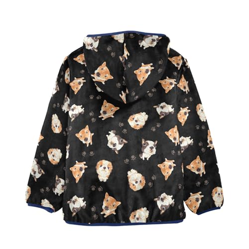 Funny Dog Toddler Fleece Jacket Baby Boys Hooded Zipper Long Sleeve Thick Warm Outerwear 3-10 Years2