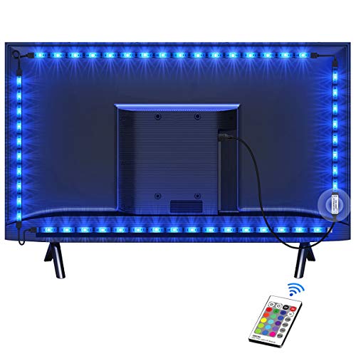 OMERIL Bande LED pour TV 2,2M, 5050 RGB Bandeau LED 16 Couleurs et 4 Modes Ruban Lumineux, Ruban LED TV Etanche avec Télécommande pour 40"-60" HDTV/PC Moniteur, Alimenté par USB [2x50cm+2x60cm]
