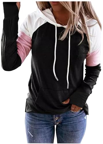 CHUNTIANRAN Long Sleeve Hoodie T Shirts for Women Color Block