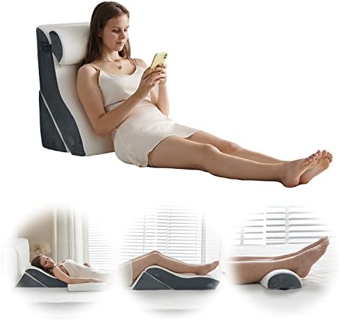 Qirroboni 3PCS Orthopedic Bed Wedge Pillow Set, Adjustable Pillows for Neck, Back and Leg Pain Relief Comfortable & Post Surgery Foam - Heartburn, Anti Snoring, Acid Reflux & GERD Sleeping Light Grey